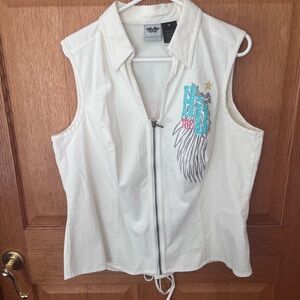 Harley Davidson White Zip-Up Vest with Embroidered Design